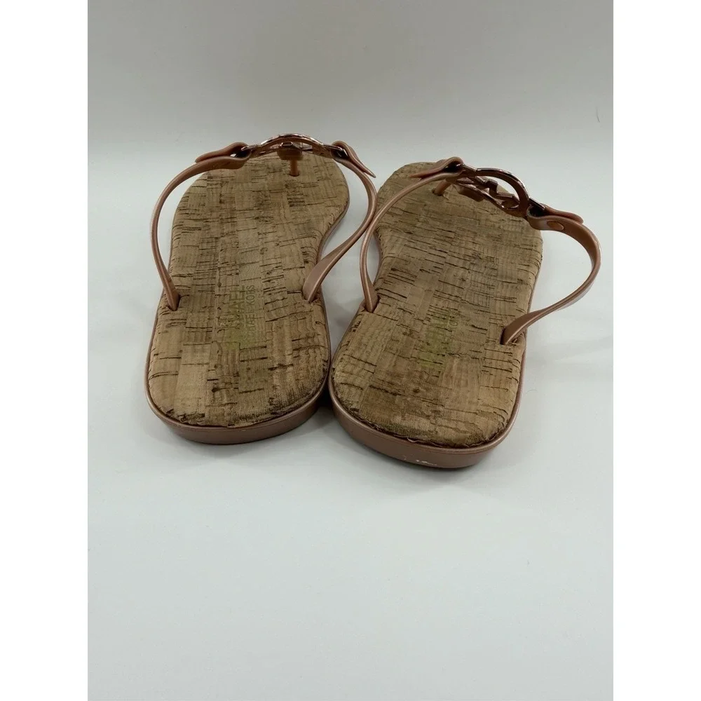 Michael Kors Women's Sable MK Charm Jelly PVC Cork Flip Flop Sandals Size 6